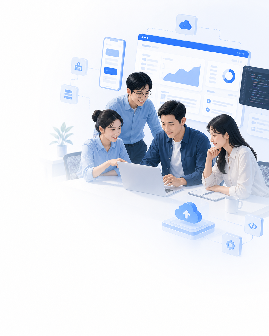 软件产品团队围绕电脑讨论网站、App 与云端系统方案